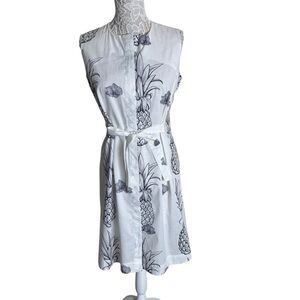 Vilagallo Anthropologie White & Navy Blue Pineapple Mini Dress Novelty Small